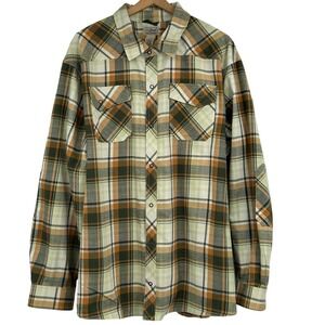 LL Bean Mens Western Snap Shirt XXXL Green Orange Plaid Wool Blend Katahdin